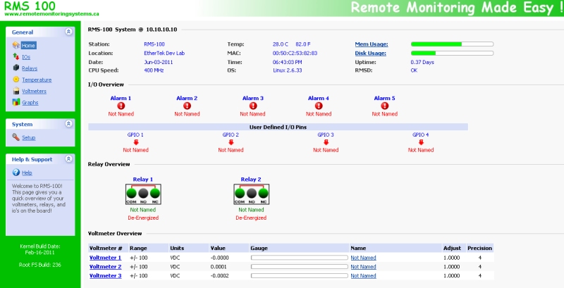 RMS-100 home page.