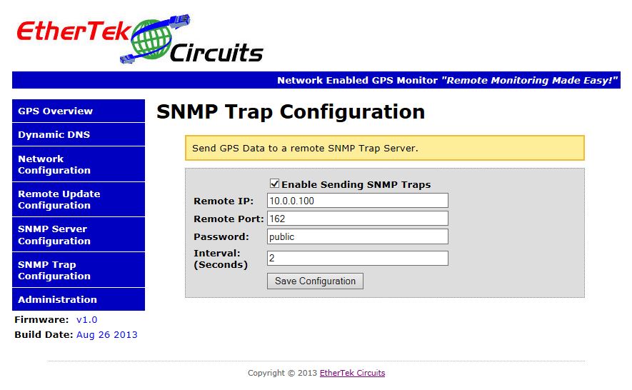 SNMP Trap Setup screen.