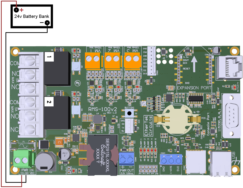 RMS-100v2 board battery powered diagram.