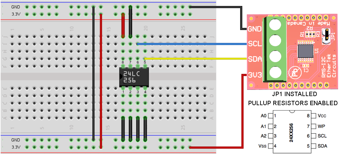 RMS-I2C to 24LC256 wiring diagram